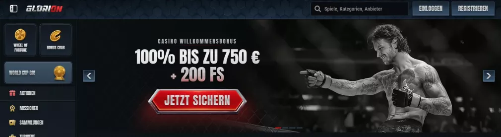 Glorion Casino Willkommensbonus bis 3.200 Euro und 350 Freispiele